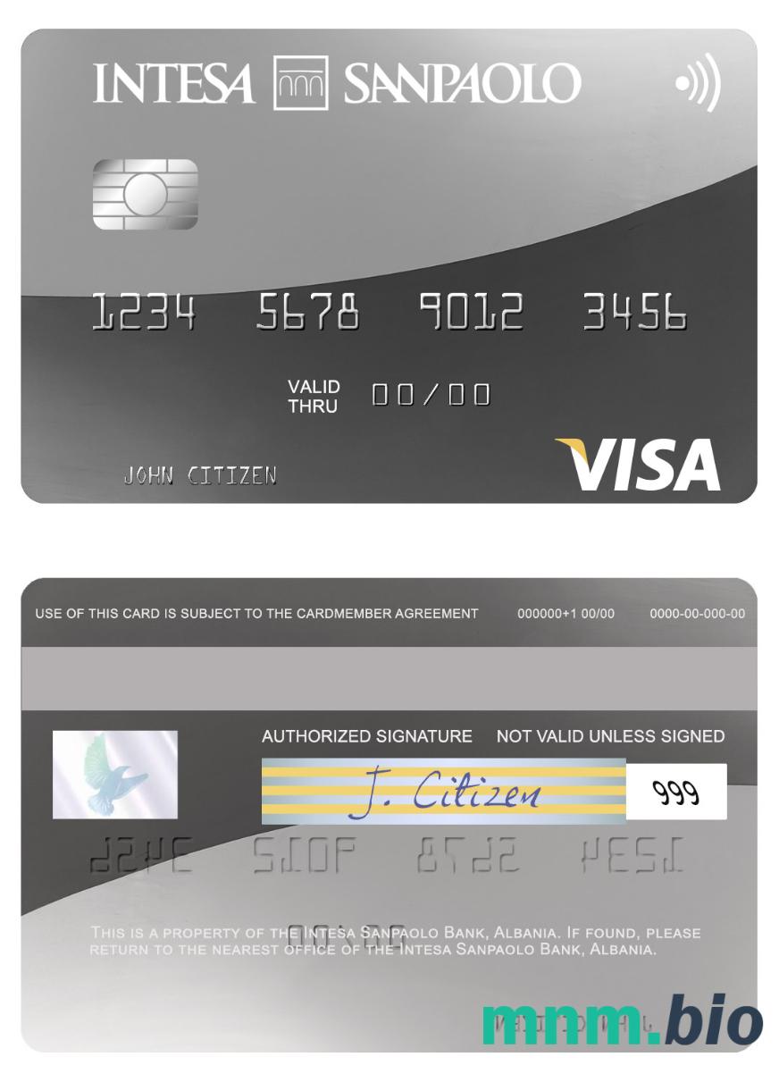 Albania Intesa Sanpaolo Bank visa debet karta przykład w formacie PSD